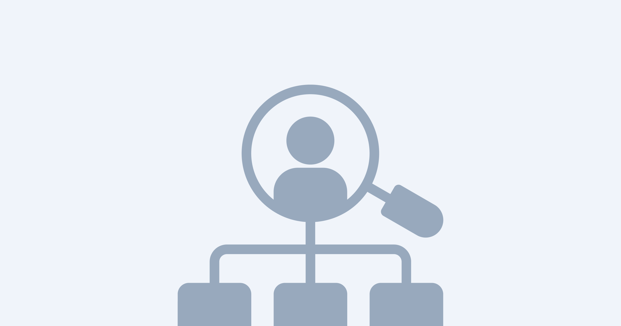 The image features a simple illustration of a person represented by a circular head and a body, with a simplified figure holding a tool or pointer attached to an arrow. The central figure is enclosed in a larger circle, symbolizing focus or emphasis. Below are three rectangular blocks representing different roles or categories, forming a flowchart-like structure. The overall color scheme is muted in shades of gray, creating a minimalistic design. The background is a light gray, enhancing the visibility of the elements.